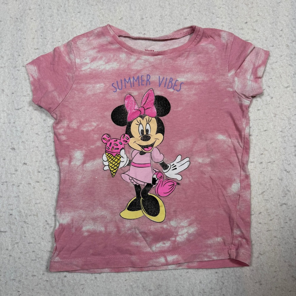 Disney Junior Minnie Mouse Summer Vibes Pink Tie Dye Graphic Tee Shirt 4T